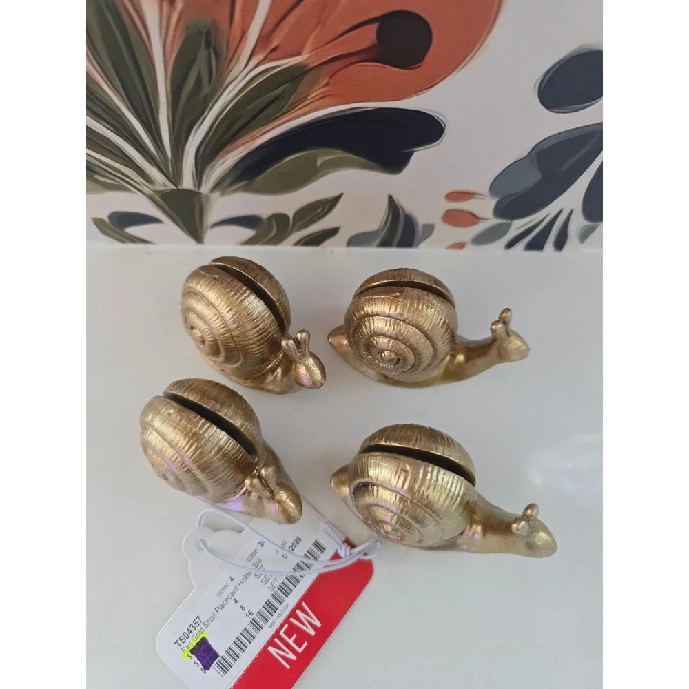 Gold Snail Place Card Holders Set of 4 Resin Textured Table Decor TS04357